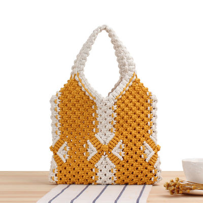 Polyester Lining Summer Straw Beach Bag for Women Handmade Woven Bohemian Knitted Purse