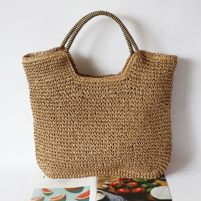 Polyester Lining Material Handmade Women's Straw Shoulder Bag for Summer Beach Large Tote Bag