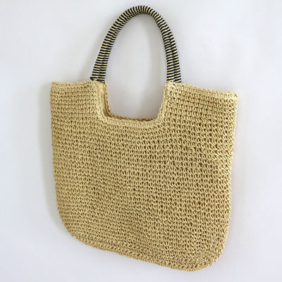 Polyester Lining Material Handmade Women's Straw Shoulder Bag for Summer Beach Large Tote Bag