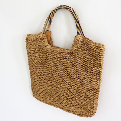 Polyester Lining Material Handmade Women's Straw Shoulder Bag for Summer Beach Large Tote Bag