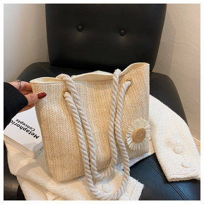 2022 Simple Handbags Straw Beach Bag Fashion Silk Scarf Women's Shoulder Bags with Materials
