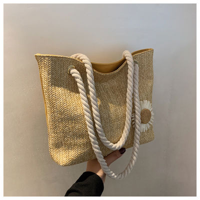 2022 Simple Handbags Straw Beach Bag Fashion Silk Scarf Women's Shoulder Bags with Materials