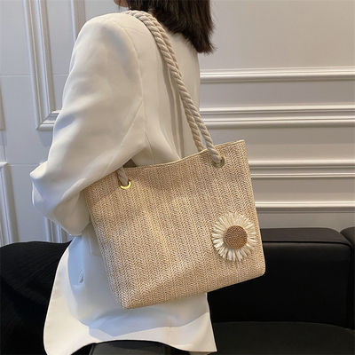 2022 Simple Handbags Straw Beach Bag Fashion Silk Scarf Women's Shoulder Bags with Materials