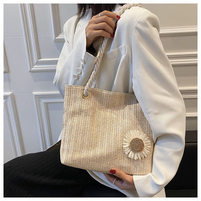 2022 Simple Handbags Straw Beach Bag Fashion Silk Scarf Women's Shoulder Bags with Materials