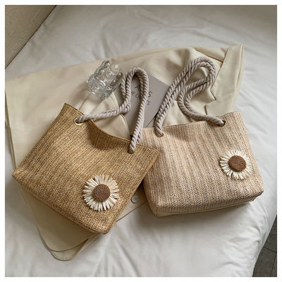 2022 Simple Handbags Straw Beach Bag Fashion Silk Scarf Women's Shoulder Bags with Materials