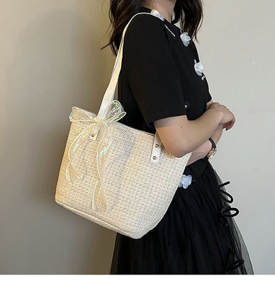 2022 Fashion Ladies Handbag Zipper Closure Large Capacity Striped Straw Beach Tote Bag