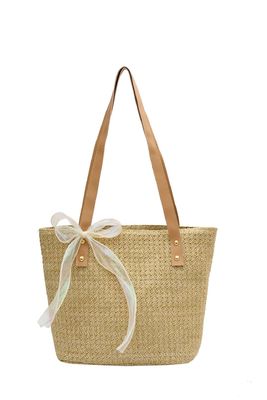 2022 Fashion Ladies Handbag Zipper Closure Large Capacity Striped Straw Beach Tote Bag