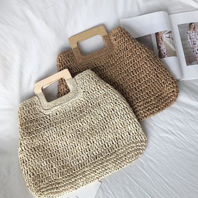 None Decoration Rattan Tote Bag Portable Women's Straw Handbag for Summer Holiday