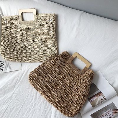 None Decoration Rattan Tote Bag Portable Women's Straw Handbag for Summer Holiday