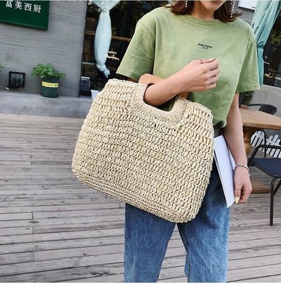 None Decoration Rattan Tote Bag Portable Women's Straw Handbag for Summer Holiday