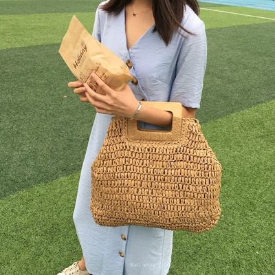 None Decoration Rattan Tote Bag Portable Women's Straw Handbag for Summer Holiday