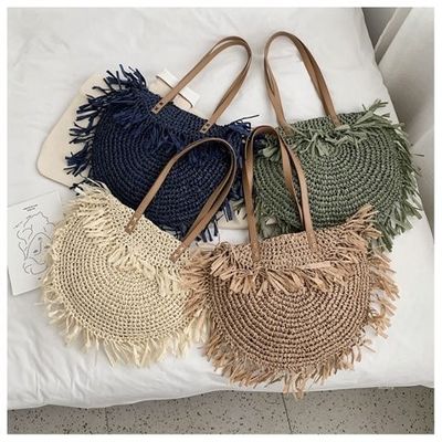 Acceptable OEM/ODM Summer Semicircular Fringed Straw Shoulder Bag for Handmade Beach
