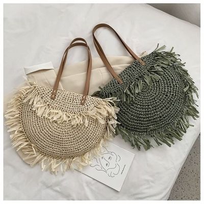 Acceptable OEM/ODM Summer Semicircular Fringed Straw Shoulder Bag for Handmade Beach