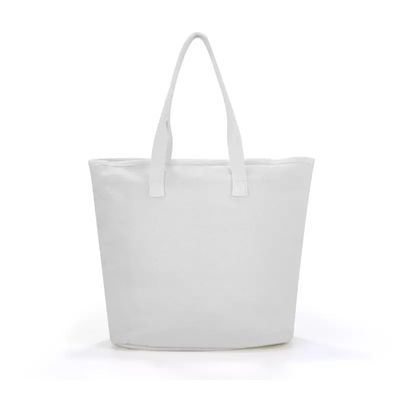 White Beach Shopping Tote Bags with Cotton Webbing Handle and Custom Printed Logo
