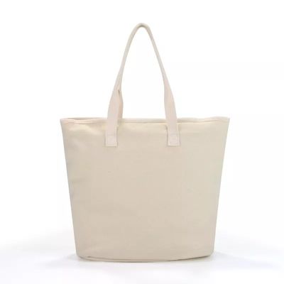 White Beach Shopping Tote Bags with Cotton Webbing Handle and Custom Printed Logo