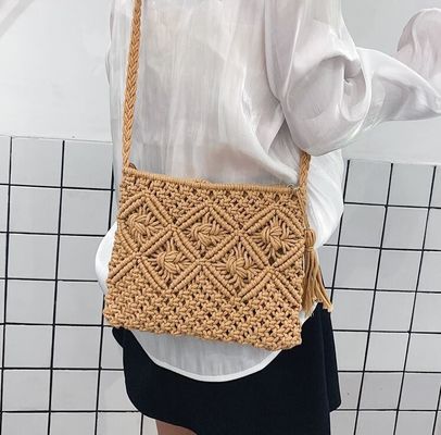 Other Pattern Type Handmade Cotton Rope Straw Women Hand Bags Vintage Tassels Beach Bags
