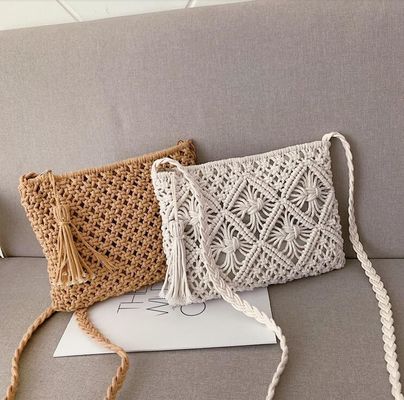 Other Pattern Type Handmade Cotton Rope Straw Women Hand Bags Vintage Tassels Beach Bags