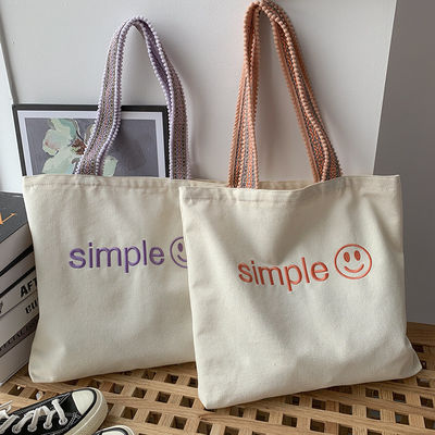 Custom Eco Totebag Printing Reusable Cotton Canvas Shopping Bag with Letter Pattern