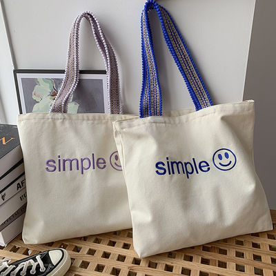Custom Eco Totebag Printing Reusable Cotton Canvas Shopping Bag with Letter Pattern