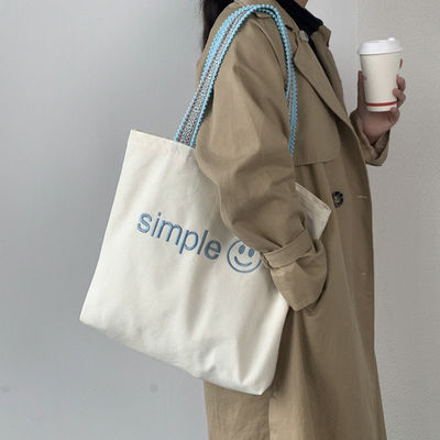 Custom Eco Totebag Printing Reusable Cotton Canvas Shopping Bag with Letter Pattern