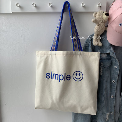 Custom Eco Totebag Printing Reusable Cotton Canvas Shopping Bag with Letter Pattern