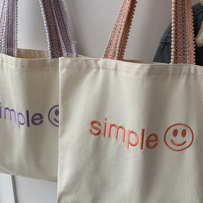 Custom Eco Totebag Printing Reusable Cotton Canvas Shopping Bag with Letter Pattern