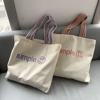 Custom Eco Totebag Printing Reusable Cotton Canvas Shopping Bag with Letter Pattern