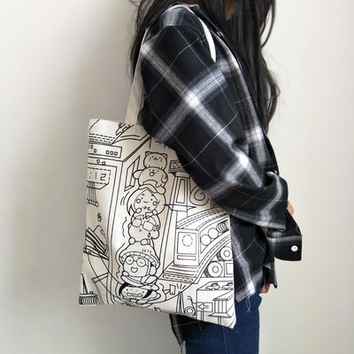 Custom Printed Canvas Tote Bag Letter Print Cotton Eco-Friendly Shopping Bag