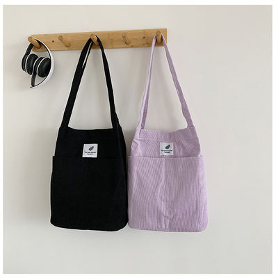 Trendy Large Custom Logo Letter Print Cotton Tote Bag Solid Color Corduroy Canvas Bag