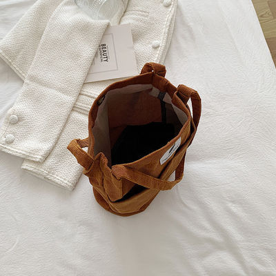 Trendy Large Custom Logo Letter Print Cotton Tote Bag Solid Color Corduroy Canvas Bag