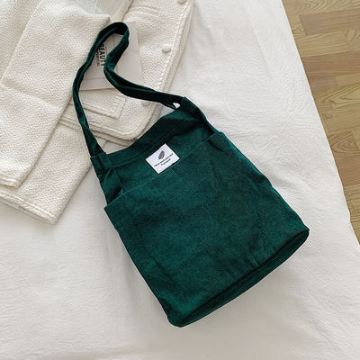 Trendy Large Custom Logo Letter Print Cotton Tote Bag Solid Color Corduroy Canvas Bag