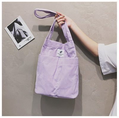 Trendy Large Custom Logo Letter Print Cotton Tote Bag Solid Color Corduroy Canvas Bag