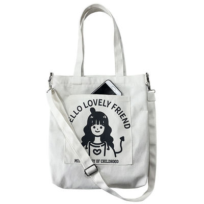 Daily School Life Shoulder Bag for Women Eco-friendly Canvas Tote Logo Customized Logo