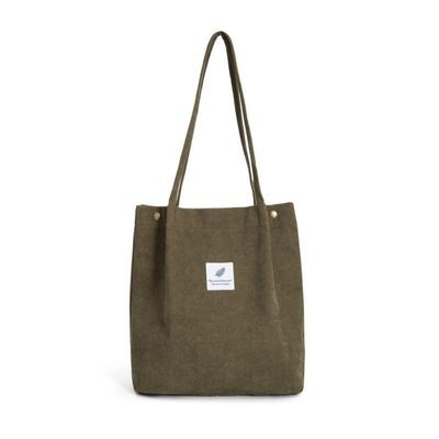 Convenient Canvas Shoulder Corduroy Tote Bag for Work Beach Lunch and Travel