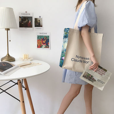 Customized Letter Print Cotton Tote Bag for Medium-Sized Grocery Shopping Necessities