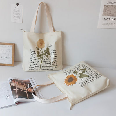 Medium Size Eco Friendly Reusable Cotton Shopping Bag with Letter Pattern