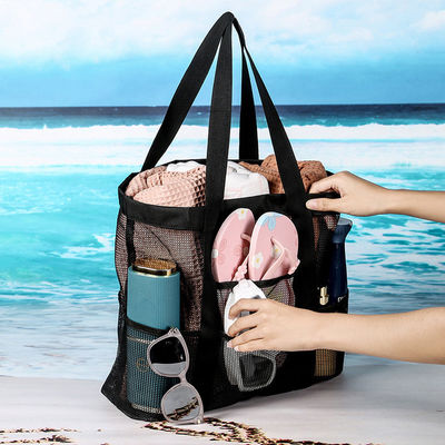 Custom Logo Black Shell Collection Large Nylon Portable Mesh Beach Tote Bag for Women