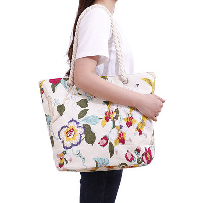 OEM/ODM Acceptable Cotton Beach Bag with Custom Printed Logo and Cotton Rope Handle