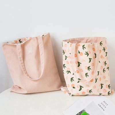 Custom Logo Medium Size Foldable Cotton Canvas Tote Bag for Grocery Shopping