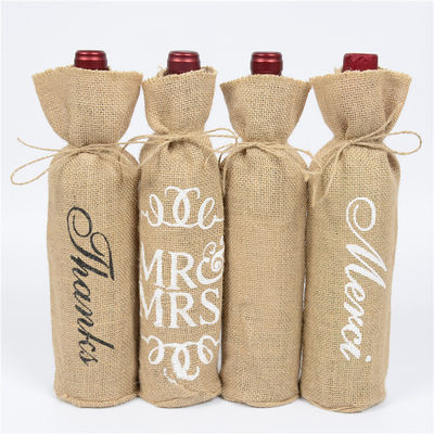 Jute Wine Bottle Covers with Drawstrings Reusable Wine Gift Bags in Customized Color
