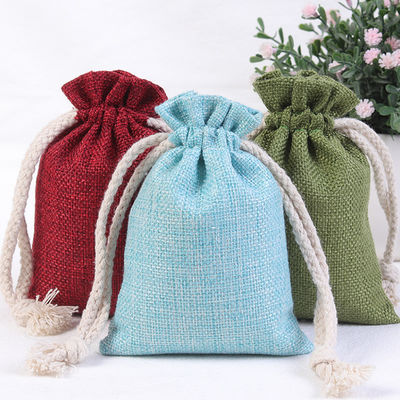 Eco-friendly Custom Logo Printed Linen Pouch Jute Burlap Drawstring Gift Bag