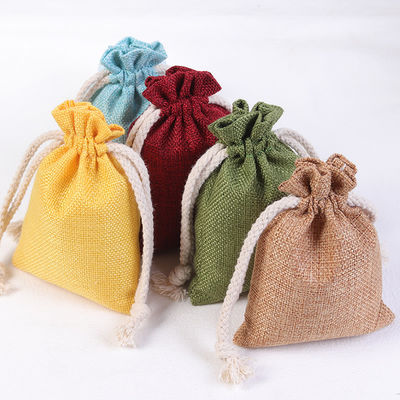 Eco-friendly Custom Logo Printed Linen Pouch Jute Burlap Drawstring Gift Bag