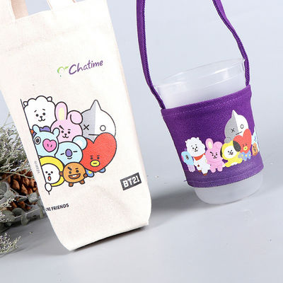 Personalized Mini Coffee Milk Cup Holder Canvas Drink Carrier Tote Bag Customized Logo