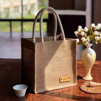 Eco-Friendly Jute Shopping Bags with Customized Printed Logo and Leather Handles