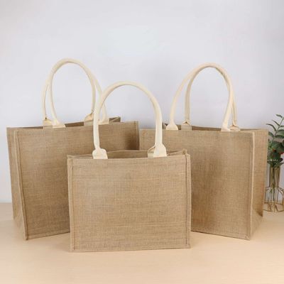 Eco-Friendly Jute Shopping Bags with Customized Printed Logo and Leather Handles