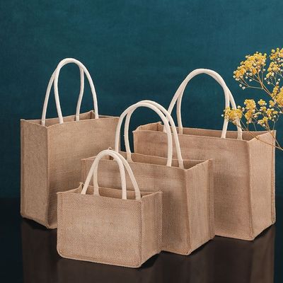 Eco-Friendly Jute Shopping Bags with Customized Printed Logo and Leather Handles
