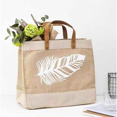 Daily School Life Recycled Custom Jute Bag Burlap Jute Tote Bags With Leather Handles