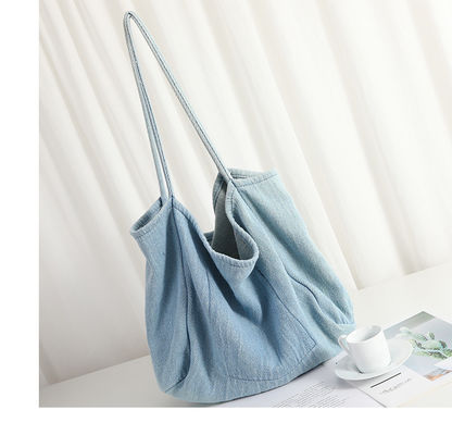 Lightweight Denim Eco Friendly Cosmetic Shopping Tote Bag with Cartoon Pattern
