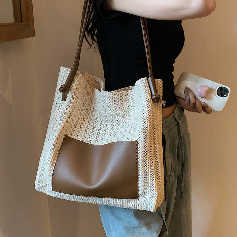 Women's Personalized Casual Tote with Two Handles/Straps Summer Sea Beach Trim Raffia Bag