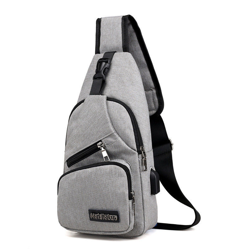 Zipper Closure Canvas USB Charging Anti-Theft Chest Bag for Men on Short Trips